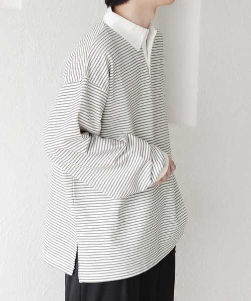 epnok（エプノック）の「ボーダーラガーシャツ（スウェット・メンズ・ブラック/オフホワイト・SMALL/MEDIUM/LARGE）」の15枚目の写真