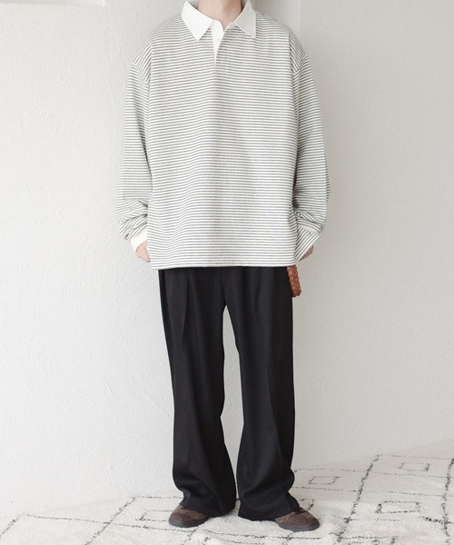 epnok（エプノック）の「ボーダーラガーシャツ（スウェット・メンズ・ブラック/オフホワイト・SMALL/MEDIUM/LARGE）」の6枚目の写真