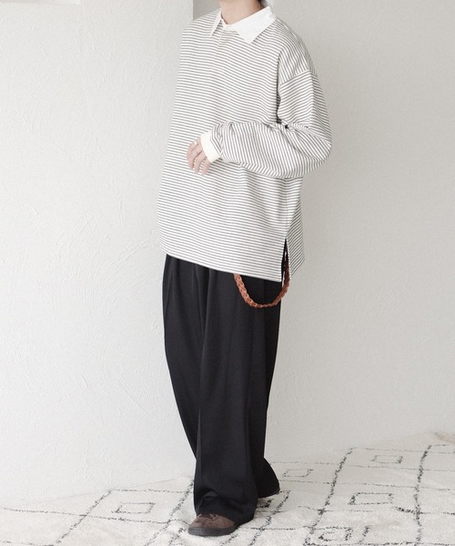 epnok（エプノック）の「ボーダーラガーシャツ（スウェット・メンズ・ブラック/オフホワイト・SMALL/MEDIUM/LARGE）」の8枚目の写真