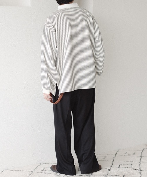 epnok（エプノック）の「ボーダーラガーシャツ（スウェット・メンズ・ブラック/オフホワイト・SMALL/MEDIUM/LARGE）」の9枚目の写真