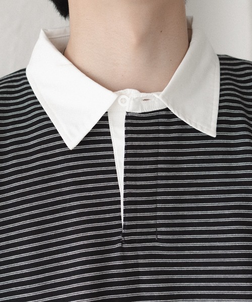 epnok（エプノック）の「ボーダーラガーシャツ（スウェット・メンズ・ブラック/オフホワイト・SMALL/MEDIUM/LARGE）」の3枚目の写真