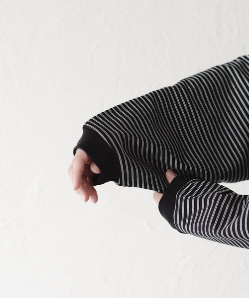 epnok（エプノック）の「ボーダーラガーシャツ（スウェット・メンズ・ブラック/オフホワイト・SMALL/MEDIUM/LARGE）」の4枚目の写真