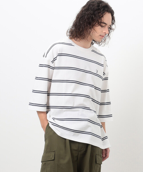 Purple&Yellow（パープルアンドイエロー）の「プリントボーダー ５分袖Ｔシャツ（Tシャツ/カットソー・メンズ・パープル/ホワイト/ブラック・SMALL/MEDIUM/LARGE）」の6枚目の写真