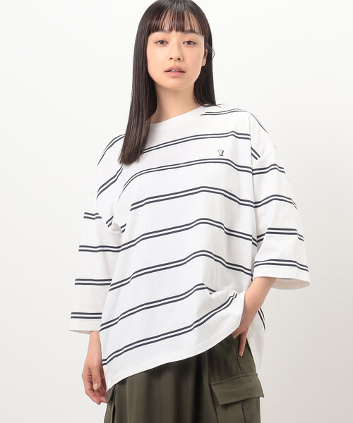 Purple&Yellow（パープルアンドイエロー）の「プリントボーダー ５分袖Ｔシャツ（Tシャツ/カットソー・メンズ・パープル/ホワイト/ブラック・SMALL/MEDIUM/LARGE）」の8枚目の写真