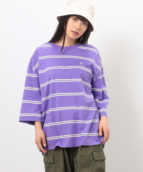 Purple&Yellow（パープルアンドイエロー）の「プリントボーダー ５分袖Ｔシャツ（Tシャツ/カットソー・メンズ・パープル/ホワイト/ブラック・SMALL/MEDIUM/LARGE）」の22枚目の写真