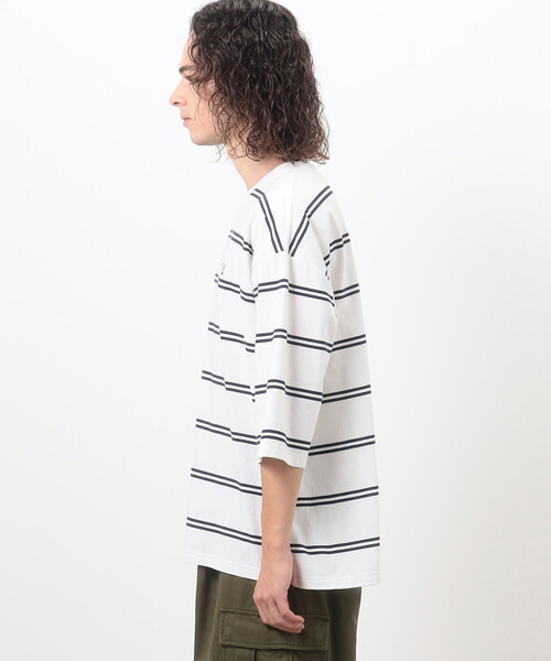 Purple&Yellow（パープルアンドイエロー）の「プリントボーダー ５分袖Ｔシャツ（Tシャツ/カットソー・メンズ・パープル/ホワイト/ブラック・SMALL/MEDIUM/LARGE）」の13枚目の写真