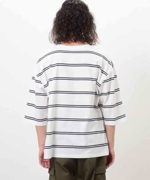 Purple&Yellow（パープルアンドイエロー）の「プリントボーダー ５分袖Ｔシャツ（Tシャツ/カットソー・メンズ・パープル/ホワイト/ブラック・SMALL/MEDIUM/LARGE）」の14枚目の写真