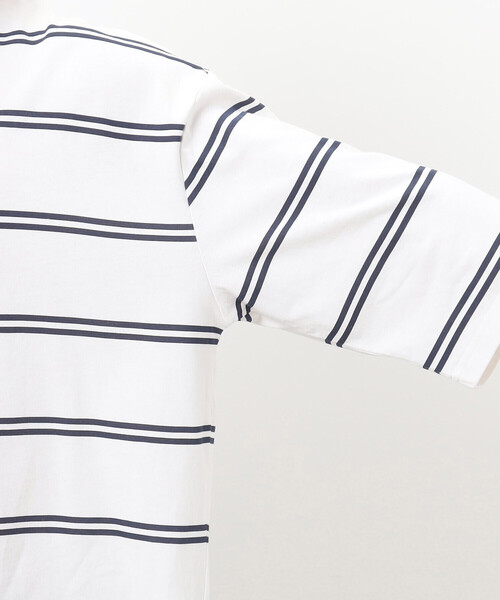 Purple&Yellow（パープルアンドイエロー）の「プリントボーダー ５分袖Ｔシャツ（Tシャツ/カットソー・メンズ・パープル/ホワイト/ブラック・SMALL/MEDIUM/LARGE）」の16枚目の写真