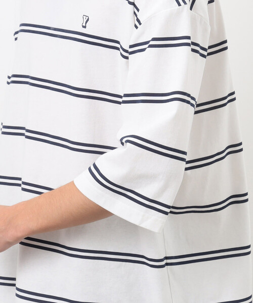 Purple&Yellow（パープルアンドイエロー）の「プリントボーダー ５分袖Ｔシャツ（Tシャツ/カットソー・メンズ・パープル/ホワイト/ブラック・SMALL/MEDIUM/LARGE）」の17枚目の写真