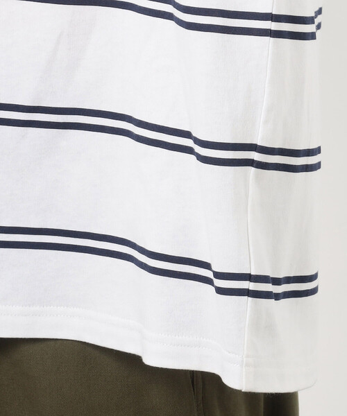 Purple&Yellow（パープルアンドイエロー）の「プリントボーダー ５分袖Ｔシャツ（Tシャツ/カットソー・メンズ・パープル/ホワイト/ブラック・SMALL/MEDIUM/LARGE）」の18枚目の写真