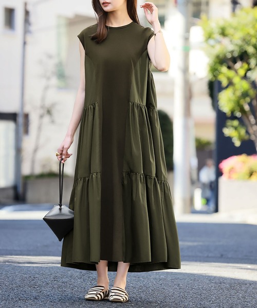 ELFRANK（エルフランク）の「異素材ドッキングノースリーブティアード