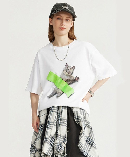 Ressaca（レサーカ）の「オーバーサイズ キャット/ドッグプリントTシャツ（Tシャツ/カットソー・メンズ・ホワイト系1/ブラック系1/ホワイト/ブラック・XXL/XL/L/M）」の2枚目の写真