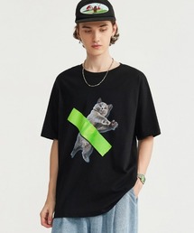 オーバーサイズ キャット/ドッグプリントTシャツ
