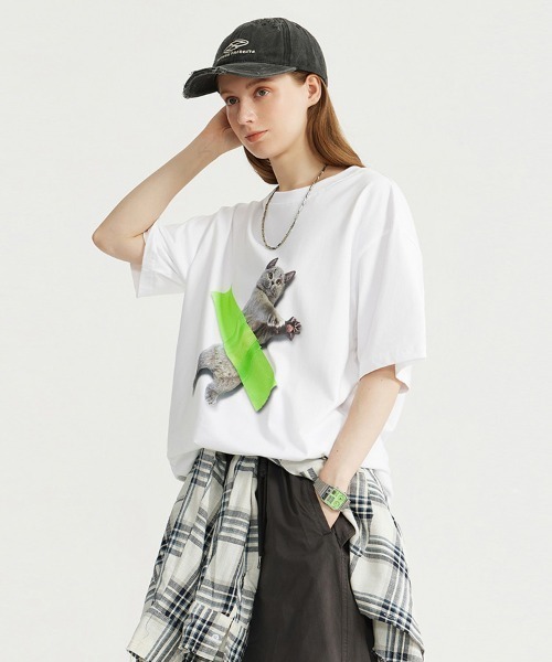 Ressaca（レサーカ）の「オーバーサイズ キャット/ドッグプリントTシャツ（Tシャツ/カットソー・メンズ・ホワイト系1/ブラック系1/ホワイト/ブラック・XXL/XL/L/M）」の6枚目の写真