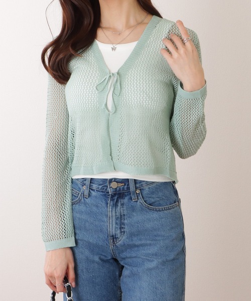 Lace Ladies(レースレディース)の「透かし編み コンパクト ニット 長袖 カーディガン(カーディガン/ボレロ・レディース・ミント/ホワイト/ピンク/ブラック・FREE)」の3枚目の写真