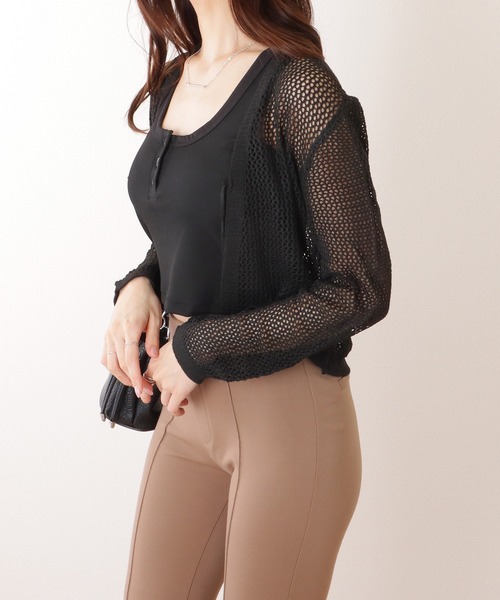 Lace Ladies(レースレディース)の「透かし編み コンパクト ニット 長袖 カーディガン(カーディガン/ボレロ・レディース・ミント/ホワイト/ピンク/ブラック・FREE)」の8枚目の写真