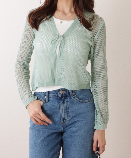 Lace Ladies(レースレディース)の「透かし編み コンパクト ニット 長袖 カーディガン(カーディガン/ボレロ・レディース・ミント/ホワイト/ピンク/ブラック・FREE)」の10枚目の写真