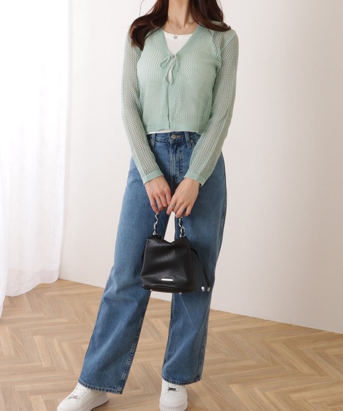 Lace Ladies(レースレディース)の「透かし編み コンパクト ニット 長袖 カーディガン(カーディガン/ボレロ・レディース・ミント/ホワイト/ピンク/ブラック・FREE)」の12枚目の写真