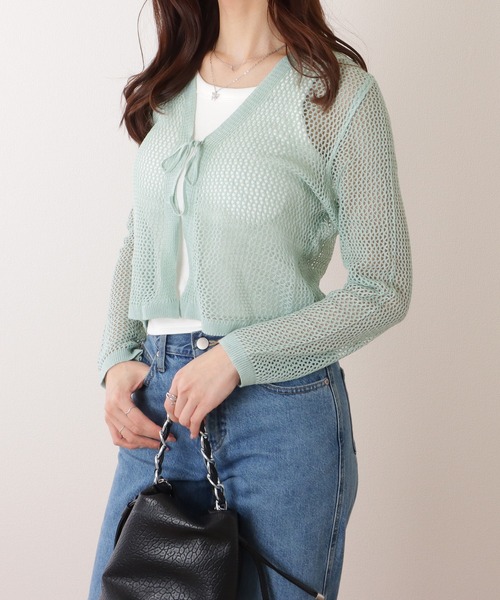 Lace Ladies(レースレディース)の「透かし編み コンパクト ニット 長袖 カーディガン(カーディガン/ボレロ・レディース・ミント/ホワイト/ピンク/ブラック・FREE)」の13枚目の写真