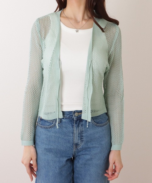 Lace Ladies(レースレディース)の「透かし編み コンパクト ニット 長袖 カーディガン(カーディガン/ボレロ・レディース・ミント/ホワイト/ピンク/ブラック・FREE)」の14枚目の写真
