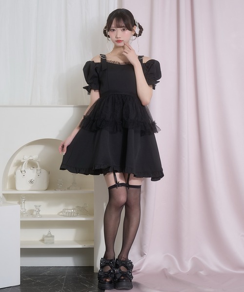 Honey Cinnamon(ハニーシナモン)の「肩ベルトワンピース(ワンピース・レディース・ブラック/ピンク・FREE)」の10枚目の写真
