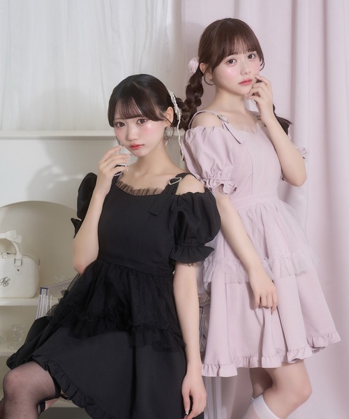Honey Cinnamon(ハニーシナモン)の「肩ベルトワンピース(ワンピース・レディース・ブラック/ピンク・FREE)」の7枚目の写真