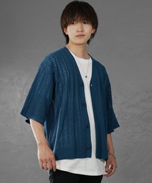 MinoriTY | 【MinoriTY】透かし編みハーフスリーブカーディガン メンズ オーバーサイズ ビッグシルエット ルーズフィット 夏服(カーディガン/ボレロ)