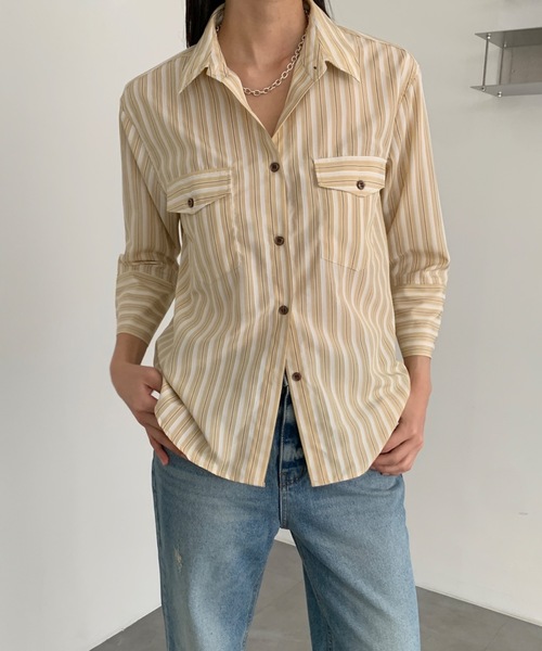 Didot.showroom(ディドット ショールーム)の「ストライプウェスタンシャツ(シャツ/ブラウス・レディース・ミント/イエロー・FREE)」の2枚目の写真