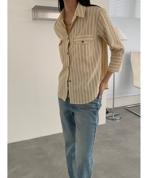 Didot.showroom(ディドット ショールーム)の「ストライプウェスタンシャツ(シャツ/ブラウス・レディース・ミント/イエロー・FREE)」の9枚目の写真