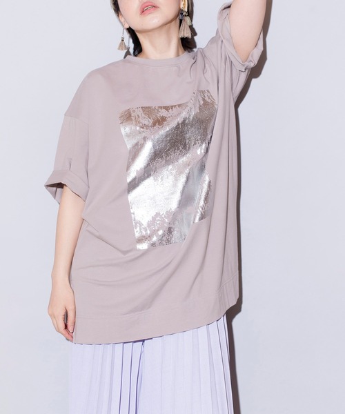 OSMOSIS（オズモーシス）の「箔プリントTシャツ（Tシャツ/カットソー・レディース・ホワイト/ライトグレー/ブラック・ONE SIZE）」の14枚目の写真