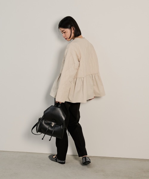 Shelly island（シェリーアイランド）の「キルトペプラムショートコート（ダウンジャケット/コート・レディース・ホワイト/ブラック・M）」の9枚目の写真