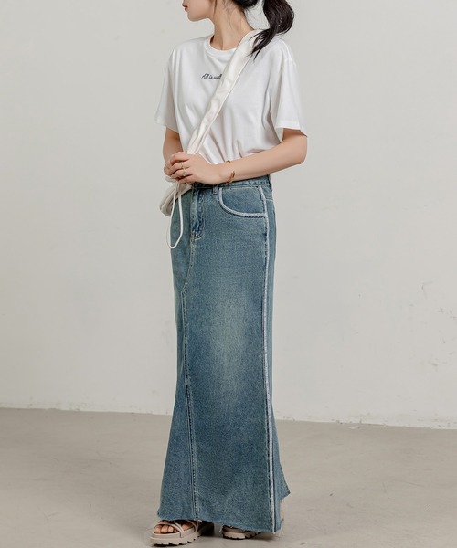 セール】【大きいサイズ有/ウォッシュ＆ダメージ加工】スリット入り