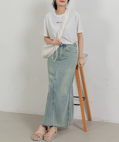 DAY CLOSET(デイ クローゼット)の「【大きいサイズ有/ウォッシュ&ダメージ加工】スリット入り マーメイドステッチ ロングデニムスカート レディース(デニムスカート・レディース・ブルー系その他/ダークグレー/ライトブルー・S/M/L/XL/2XL)」の21枚目の写真