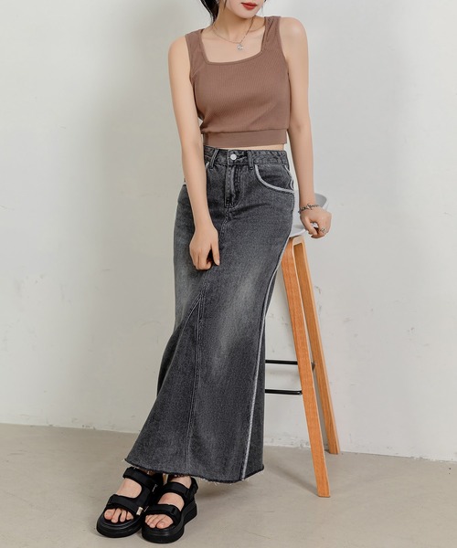 DAY CLOSET(デイ クローゼット)の「【大きいサイズ有/ウォッシュ&ダメージ加工】スリット入り マーメイドステッチ ロングデニムスカート レディース(デニムスカート・レディース・ブルー系その他/ダークグレー/ライトブルー・S/M/L/XL/2XL)」の10枚目の写真