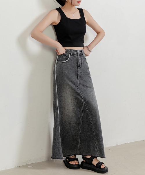 大きいサイズ有/ウォッシュ＆ダメージ加工】スリット入り マーメイド