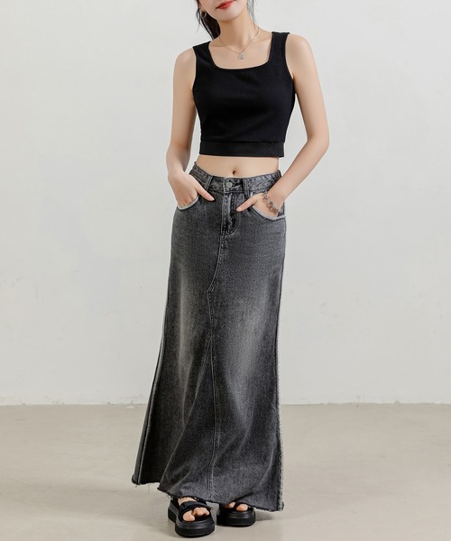 DAY CLOSET(デイ クローゼット)の「【大きいサイズ有/ウォッシュ&ダメージ加工】スリット入り マーメイドステッチ ロングデニムスカート レディース(デニムスカート・レディース・ブルー系その他/ダークグレー/ライトブルー・S/M/L/XL/2XL)」の12枚目の写真