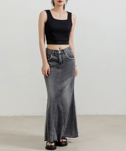 DAY CLOSET(デイ クローゼット)の「【大きいサイズ有/ウォッシュ&ダメージ加工】スリット入り マーメイドステッチ ロングデニムスカート レディース(デニムスカート・レディース・ブルー系その他/ダークグレー/ライトブルー・S/M/L/XL/2XL)」の13枚目の写真
