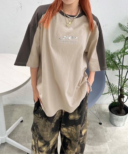 sedacle(セダクル)の「ショルダー切り替えTEE(Tシャツ/カットソー・メンズ・アイボリー/ライトブルー/ピンク/ベージュ・SMALL/MEDIUM/LARGE)」の2枚目の写真