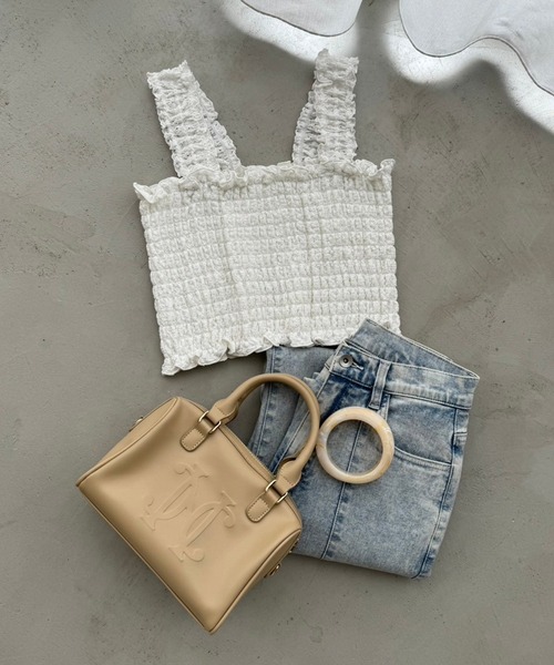 one after another NICE CLAUP（ワンアフターアナザーナイスクラップ）の「シャーリングビスチェ（タンクトップ・レディース・ホワイト系その他/グレー系その他/オフホワイト/ブラック・FREE）」の2枚目の写真