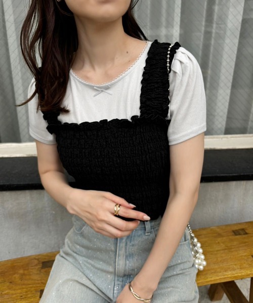 one after another NICE CLAUP（ワンアフターアナザーナイスクラップ）の「シャーリングビスチェ（タンクトップ・レディース・ホワイト系その他/グレー系その他/オフホワイト/ブラック・FREE）」の12枚目の写真