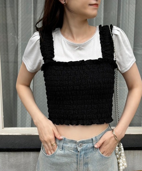 one after another NICE CLAUP（ワンアフターアナザーナイスクラップ）の「シャーリングビスチェ（タンクトップ・レディース・ホワイト系その他/グレー系その他/オフホワイト/ブラック・FREE）」の14枚目の写真