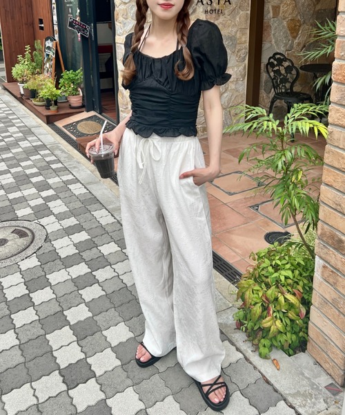 Loueme(ルエム)の「ローズジャガードワイドパンツ(その他パンツ・レディース・ホワイト/ライトブルー/ブラック・FREE)」の7枚目の写真