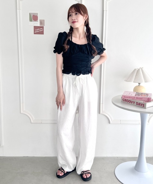 Loueme(ルエム)の「ローズジャガードワイドパンツ(その他パンツ・レディース・ホワイト/ライトブルー/ブラック・FREE)」の8枚目の写真