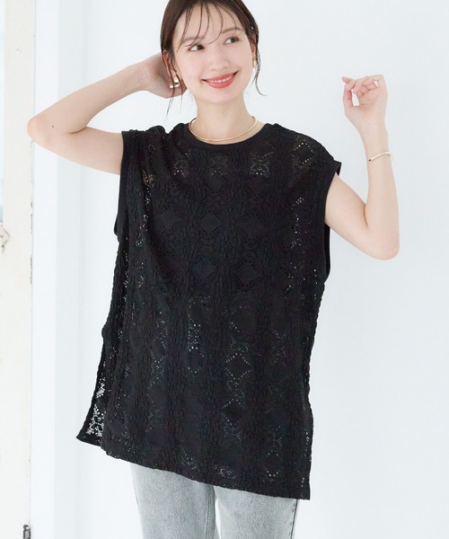 LEPSIM(レプシィム)の「ソウレースノースリプルオーバー 131996(Tシャツ/カットソー・レディース・ブラック/オレンジ/オフホワイト・FREE)」の2枚目の写真