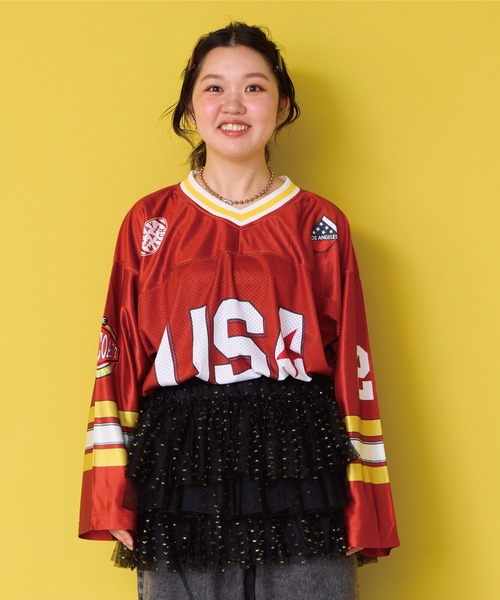 BIG FIELD(ビッグフィールド)の「L/Sフットボールゲームシャツ/おとな(Tシャツ/カットソー・レディース・チャコール/ブルー/レッド/ブラウン・170cm)」の5枚目の写真