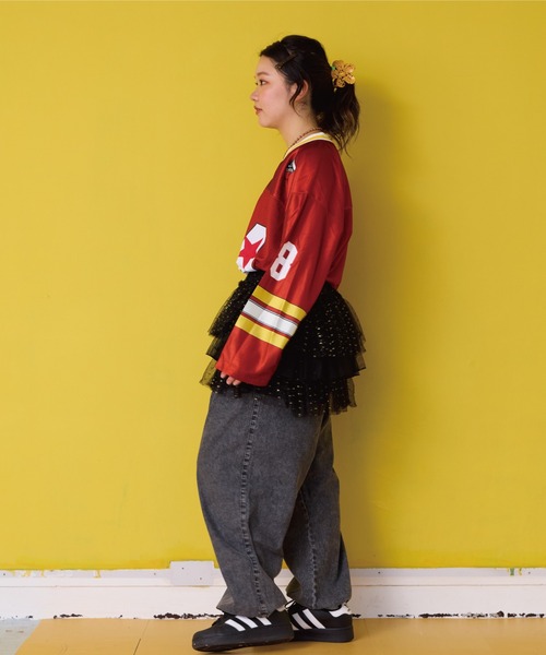 BIG FIELD(ビッグフィールド)の「L/Sフットボールゲームシャツ/おとな(Tシャツ/カットソー・レディース・チャコール/ブルー/レッド/ブラウン・170cm)」の7枚目の写真