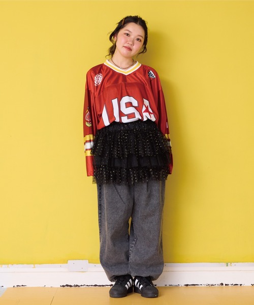 BIG FIELD(ビッグフィールド)の「L/Sフットボールゲームシャツ/おとな(Tシャツ/カットソー・レディース・チャコール/ブルー/レッド/ブラウン・170cm)」の8枚目の写真