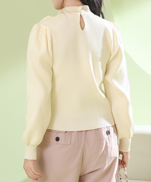 Lace Ladies(レースレディース)の「ボウタイ付き パワーショルダー リブ ニット プルオーバー(ニット/セーター・レディース・パープル/ブラック/アイボリー・FREE)」の16枚目の写真
