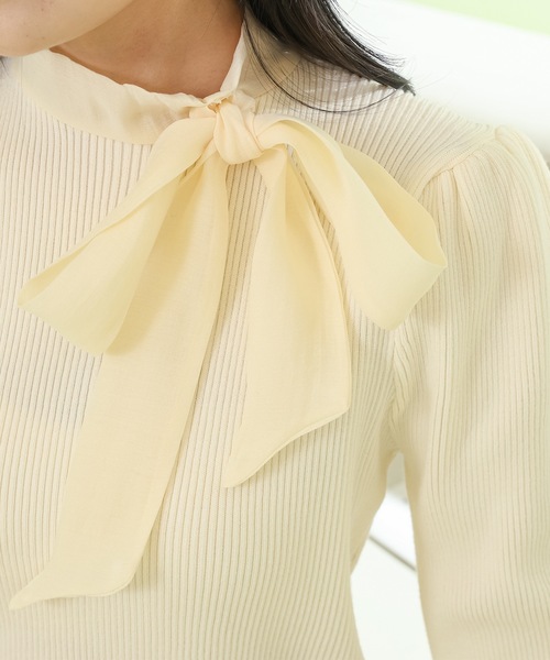 Lace Ladies(レースレディース)の「ボウタイ付き パワーショルダー リブ ニット プルオーバー(ニット/セーター・レディース・パープル/ブラック/アイボリー・FREE)」の19枚目の写真
