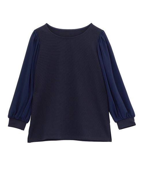 RANAN(ラナン)の「リップル素材ボリューム袖プルオーバー(Tシャツ/カットソー・レディース・ネイビー/ブラック/オフホワイト・M/L/LL)」の3枚目の写真